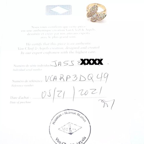 Authentic! Van Cleef & Arpels 18k Yellow Gold Diamond Two Butterfly Ring Cert. - Picture 5 of 10